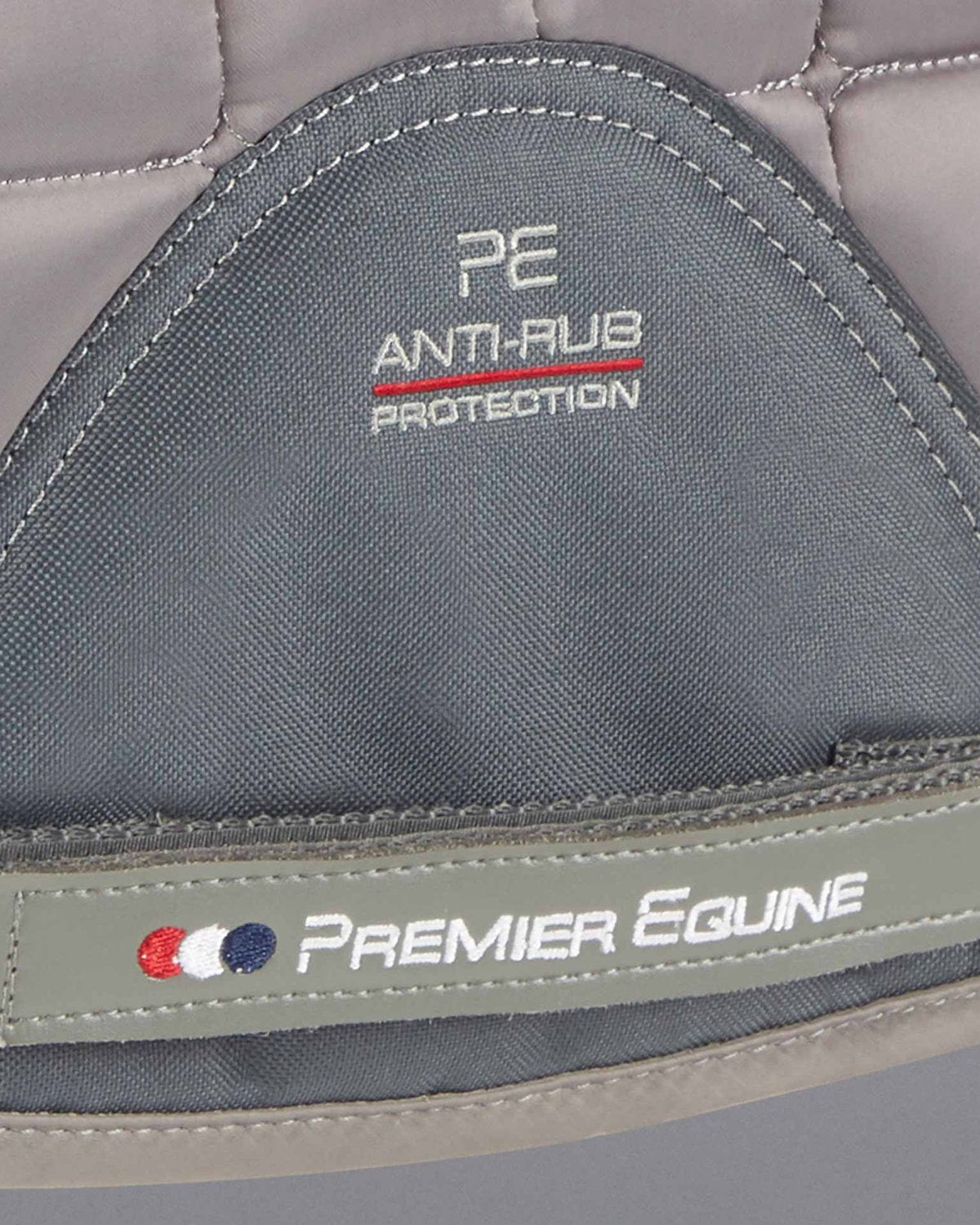 Premier Equine Grey Saddle Pad: Anti-Rub Protection, Black Wool GP/Jump Square. Equine Comfort & Style!