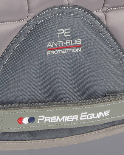 Premier Equine Grey Saddle Pad: Anti-Rub Protection, Black Wool GP/Jump Square. Equine Comfort & Style!