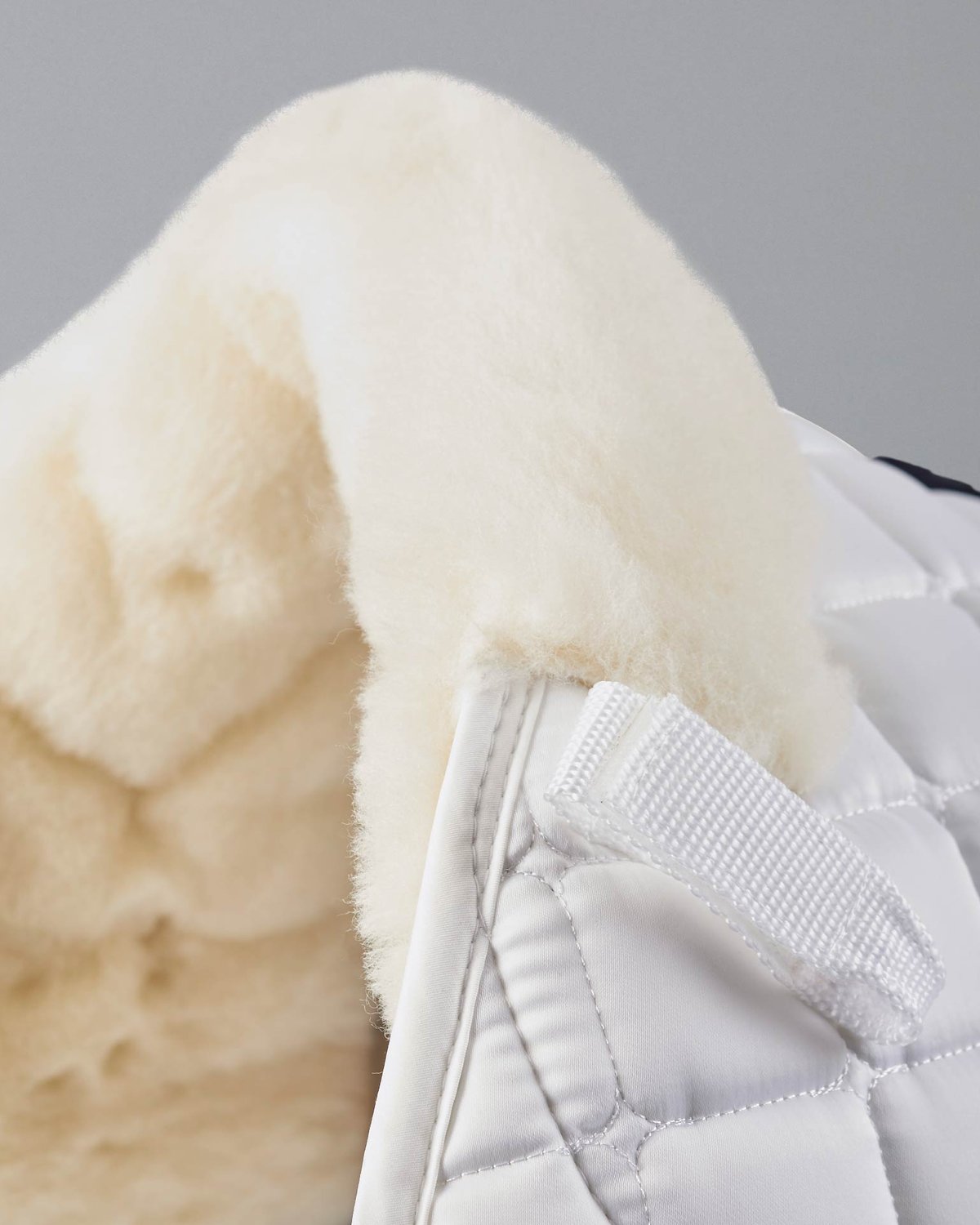 Premier Equine Atlantis White Satin Wool Saddle Pad GP Jump Square - Close Up View
