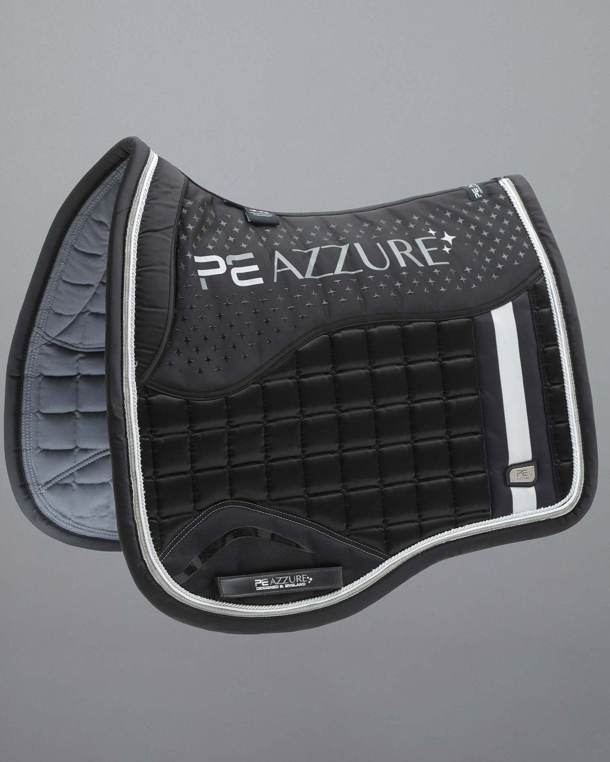 Premier Equine Azzure Black Dressage Saddle Pad: Anti-Slip, Satin Finish, High Wither Design. Shop Equiflair for premium horse tack!