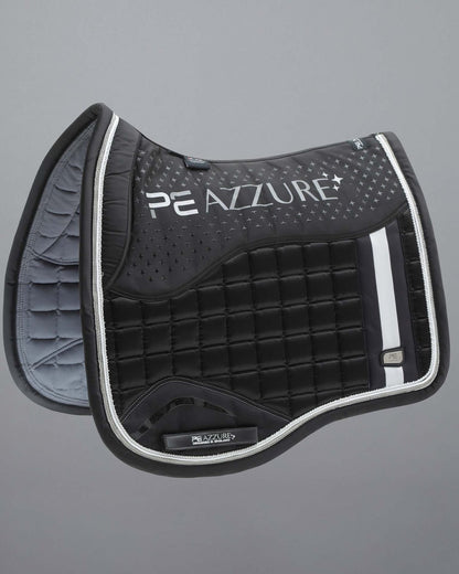 Premier Equine Azzure Black Dressage Saddle Pad: Anti-Slip, Satin Finish, High Wither Design. Shop Equiflair for premium horse tack!
