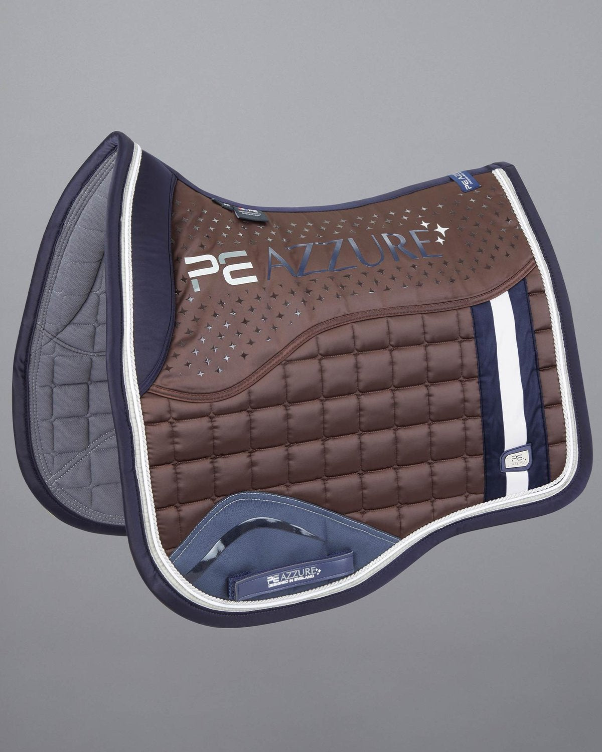 PREMIER EQUINE AZZURE Anti-Slip Satin Dressage Square Brown - Premium Equestrian Saddle Pad