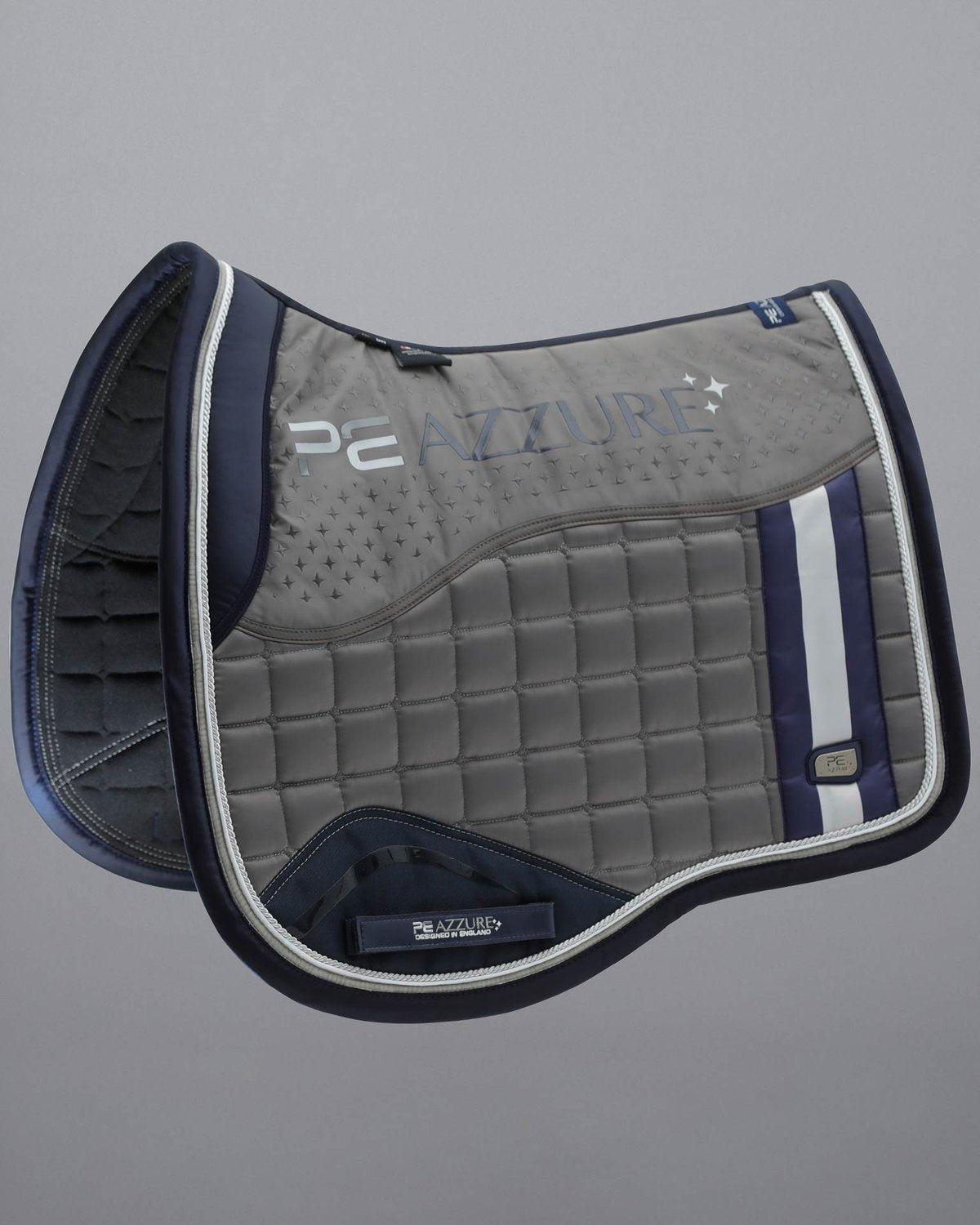 Premier Equine Azzure Grey Dressage Saddle Pad - Anti-Slip, Satin Finish, Full Size. Equiflair