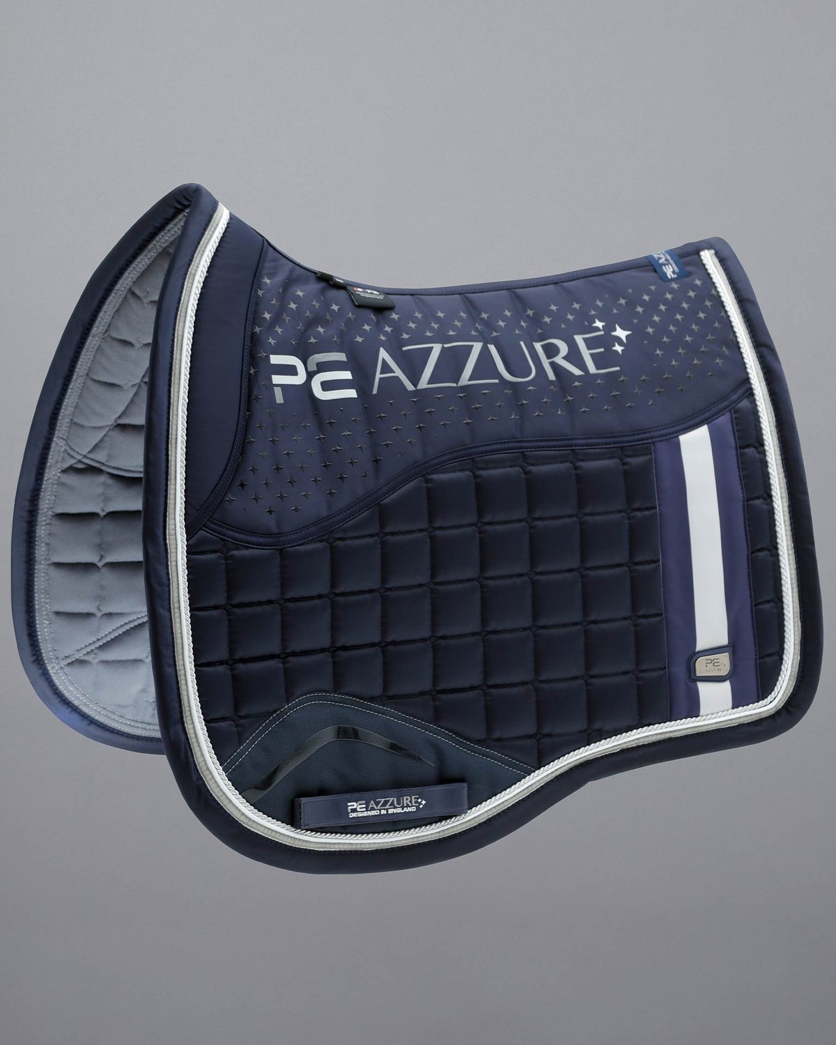 Premier Equine Azzure Navy Dressage Saddle Pad: Anti-Slip, Satin Finish, High Wither Design. Elegant Equestrian Equipment