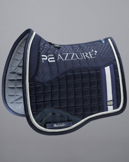 Premier Equine Azzure Navy Dressage Saddle Pad: Anti-Slip, Satin Finish, High Wither Design. Elegant Equestrian Equipment