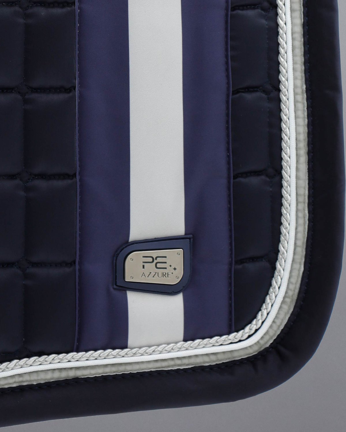 Premier Equine Azzure Navy Satin Dressage Saddle Pad - Anti-Slip, High Wither, Quilted. Equestrian Comfort & Style.