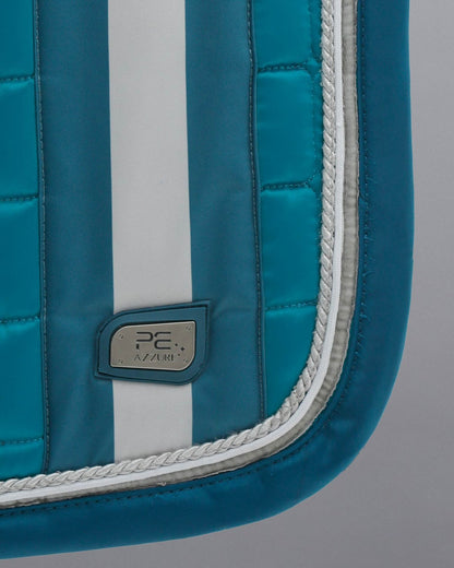 Premier Equine Azure Turquoise Dressage Square Saddle Pad - Anti-Slip Satin Pad with Tech Grip