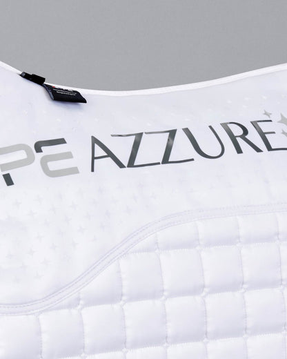 Premier Equine Azzure Dressage Saddle Pad - Anti-Slip, Satin, White. High Wither Design. Tech Grip. Premium Equine Branded Brooch