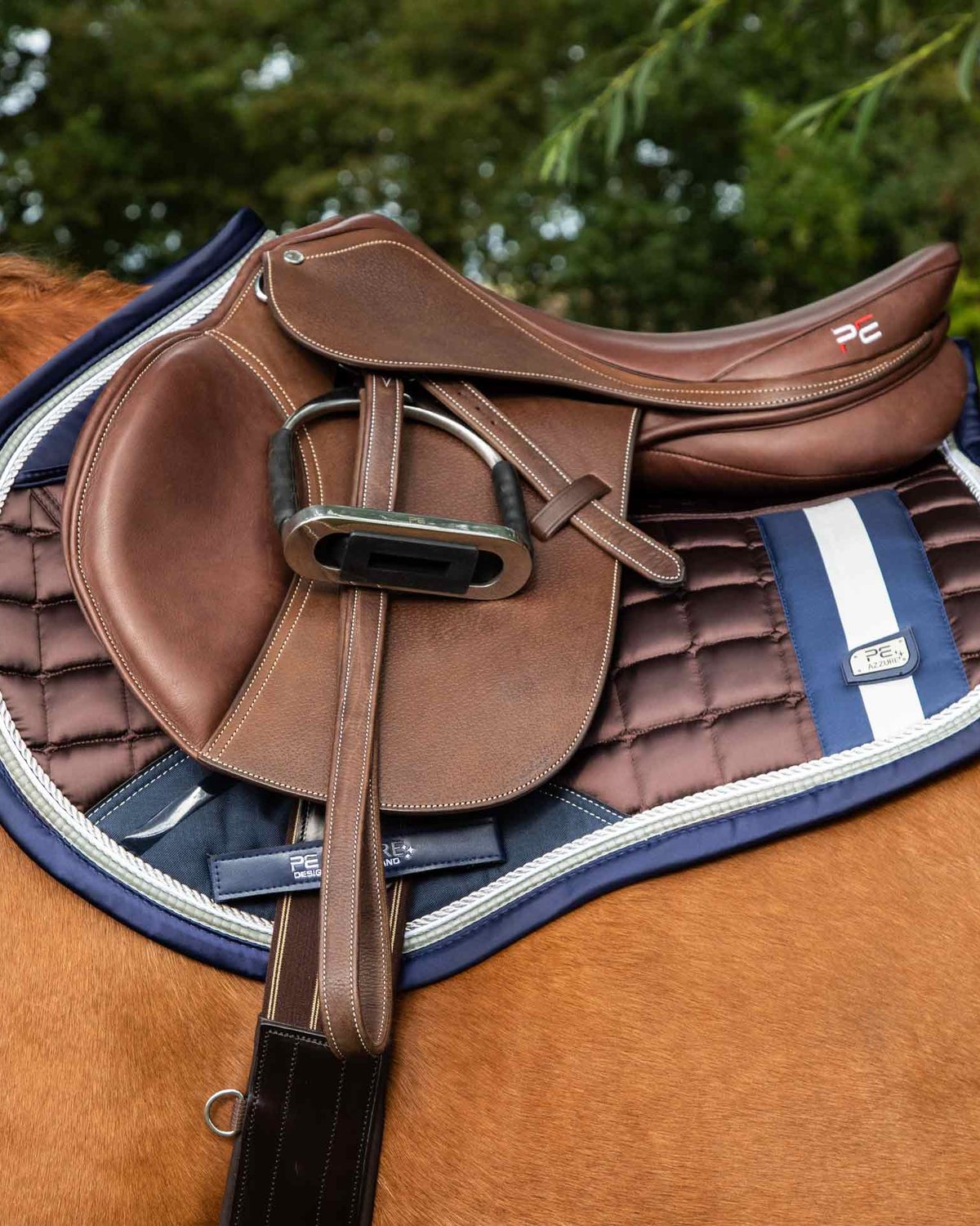 Premier Equine Azzure Brown GP/Jump Saddle Pad - Equestrian Horse Saddle with Anti-Slip Tech Grip