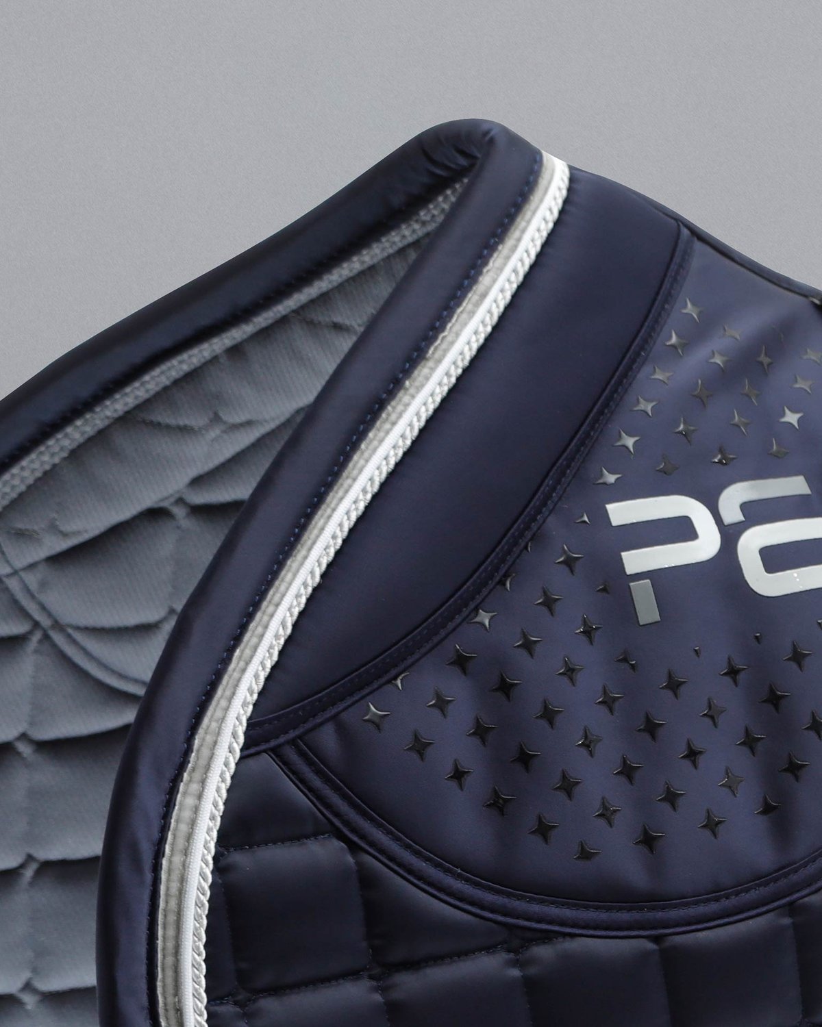 Premier Equine Azzure Navy Saddle Pad: Anti-Slip GP/Jump Square - High Wither, Satin Finish, and Anti-Bacterial Lining
