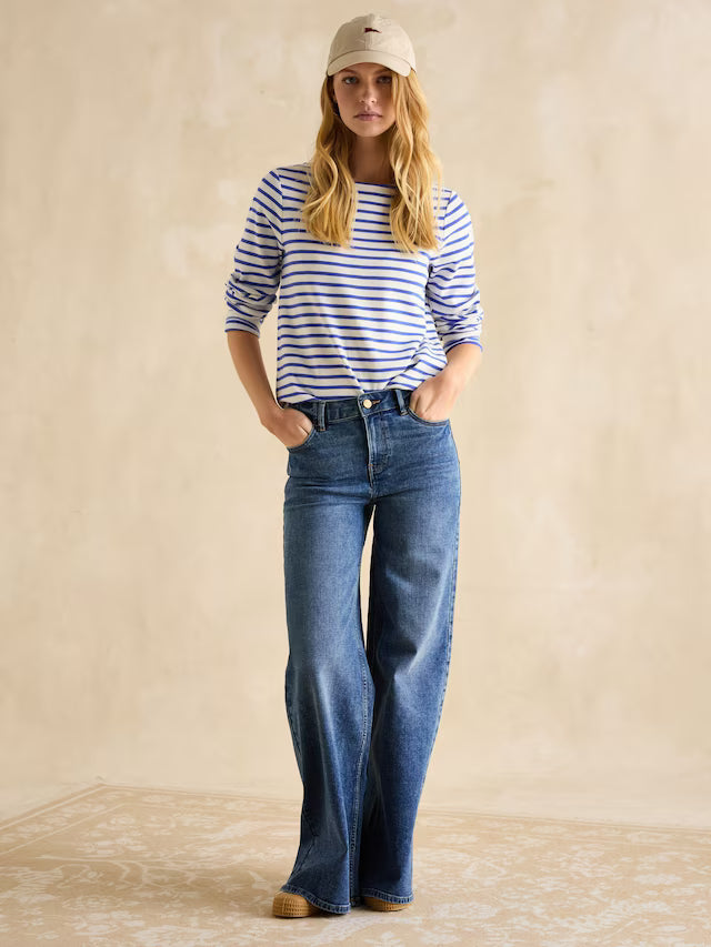 JOULES Harbour Top: Blue & White Striped Breton Shirt, Long Sleeve, Women's Fashion