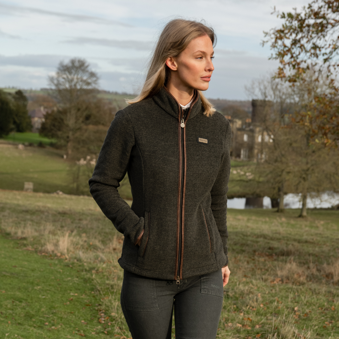 Toggi Britannia Fleece Jacket with faux leather trim | Women's country wear in a soft melange fleece.