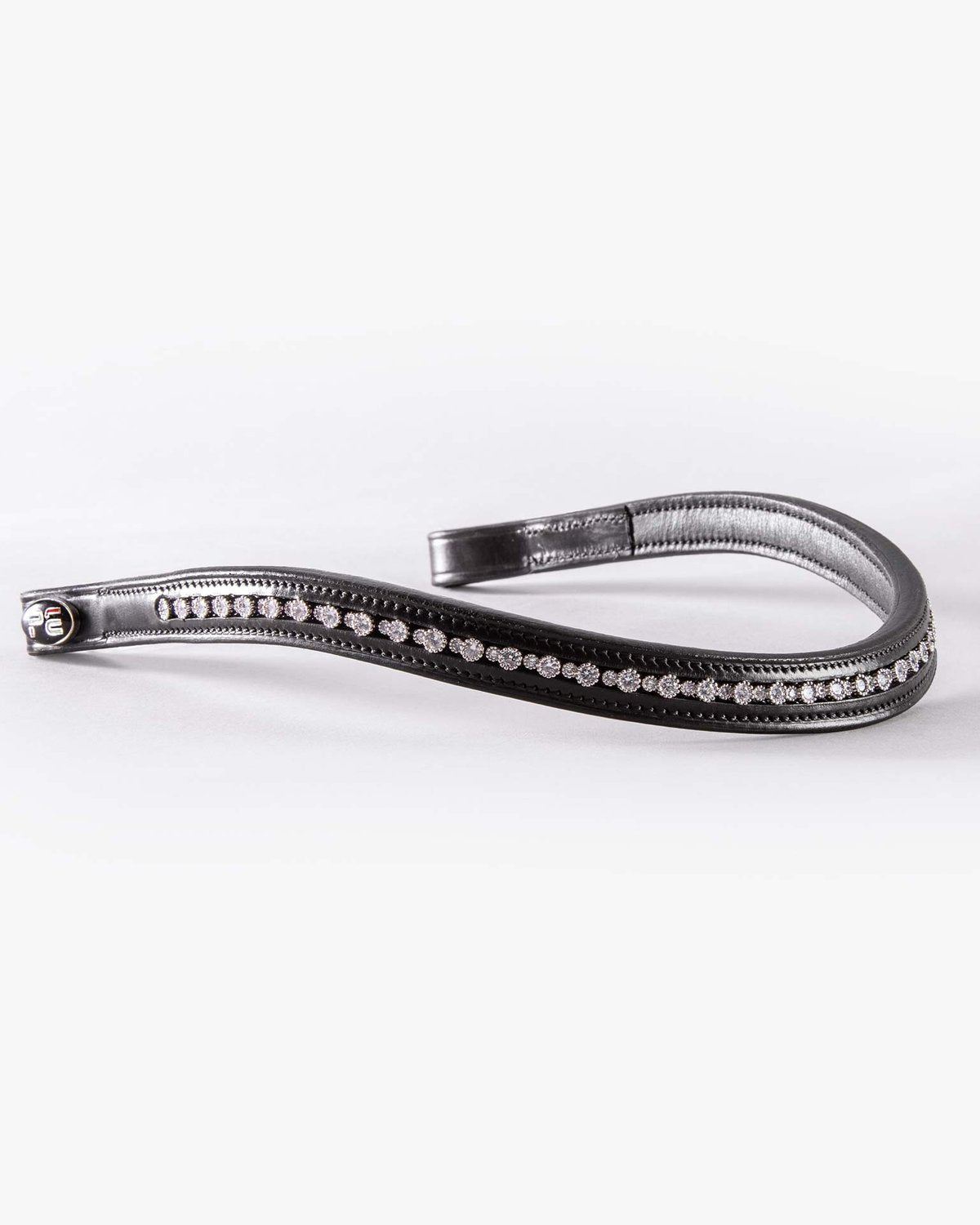 Premier Equine Bergamo Black Diamante Browband - Shaped Leather Equestrian Bridle Accessory with Shimmering Stones