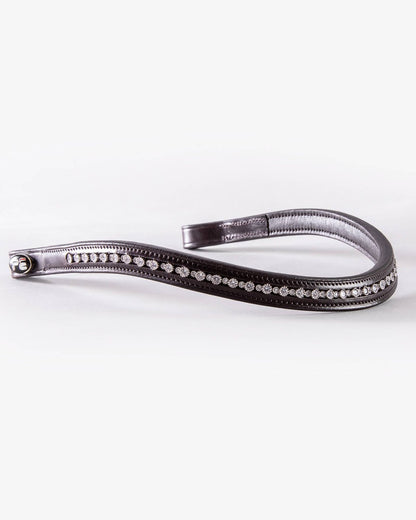 Premier Equine Bergamo Brown Diamante Browband - Shaped Leather Horse Bridle Accessory