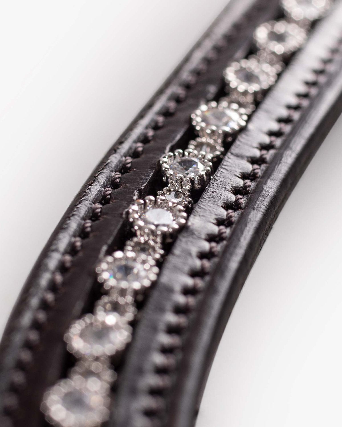 PREMIER EQUINE Diamante Browband - Brown Leather Equestrian Horse Bridle Accessory