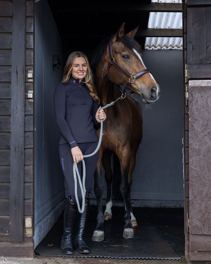 EQUIDRY Water Repellent Leggings Knee Grip Women's Black/Lilac