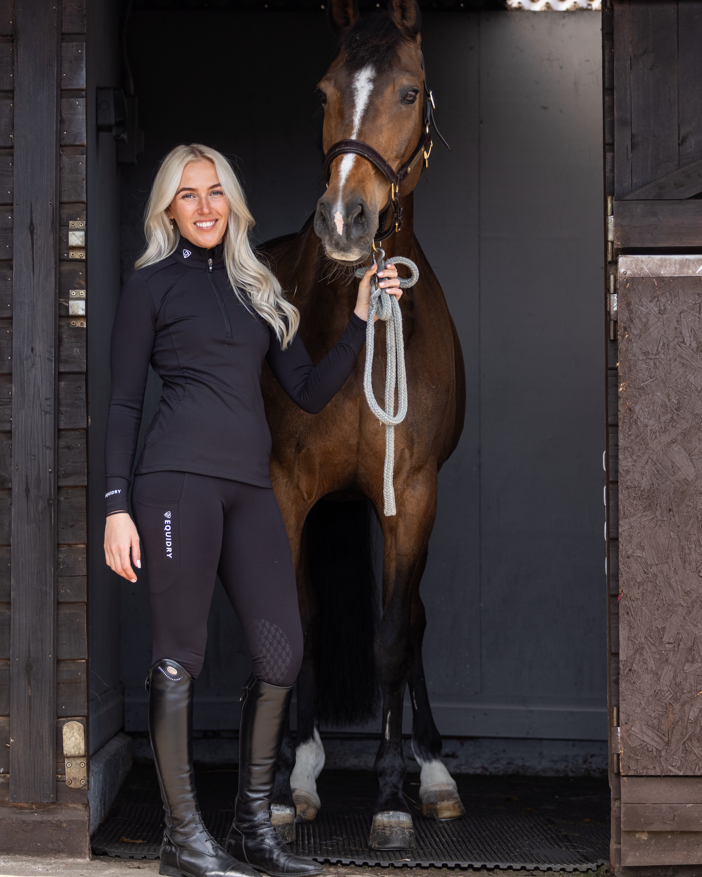 EQUIDRY Water Repellent Leggings Knee Grip Women's Black/White