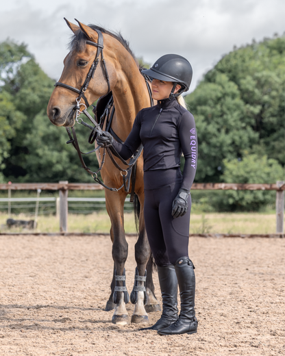 EQUIDRY Water Repellent Leggings Knee Grip Women's Black/Lilac