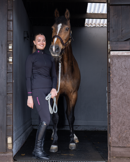 EQUIDRY Water Repellent Leggings Full Seat Women's Black/Pink