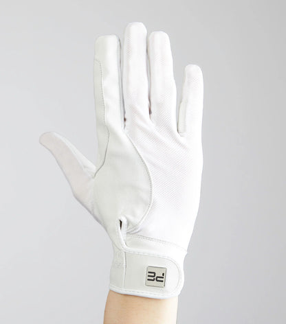 Premier Equine Riding Gloves: White Leather Mesh Competition Gloves