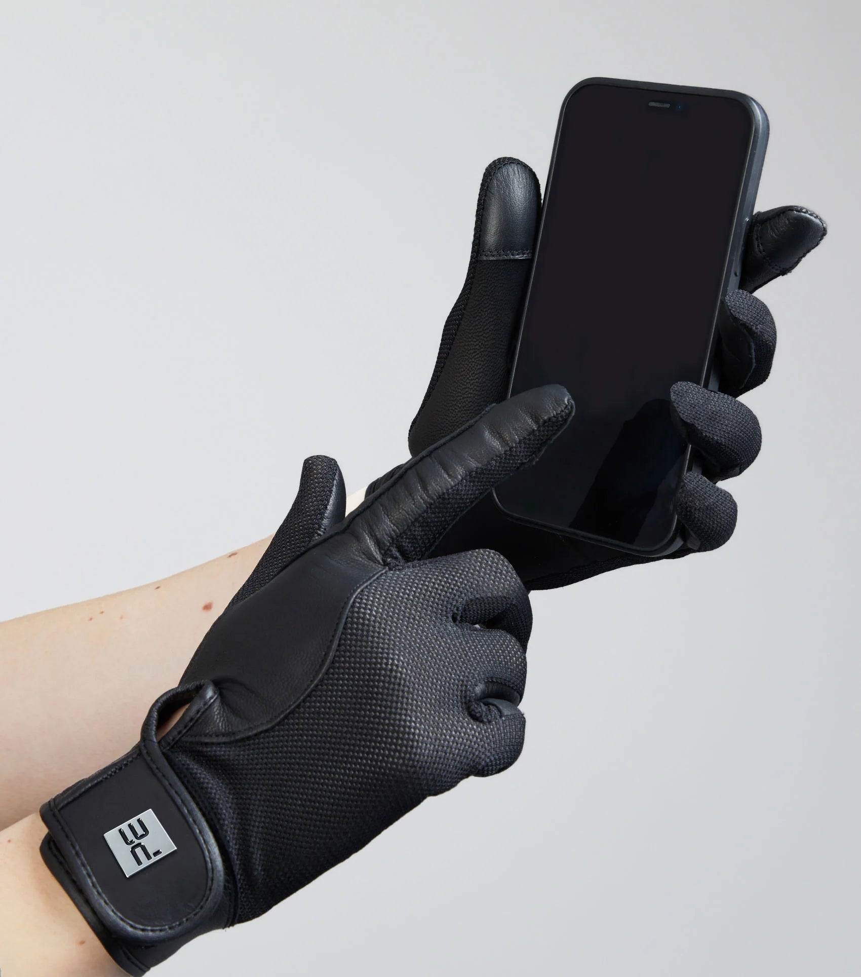 Premier Equine Black Leather Mesh Riding Gloves - Touch Screen Compatible