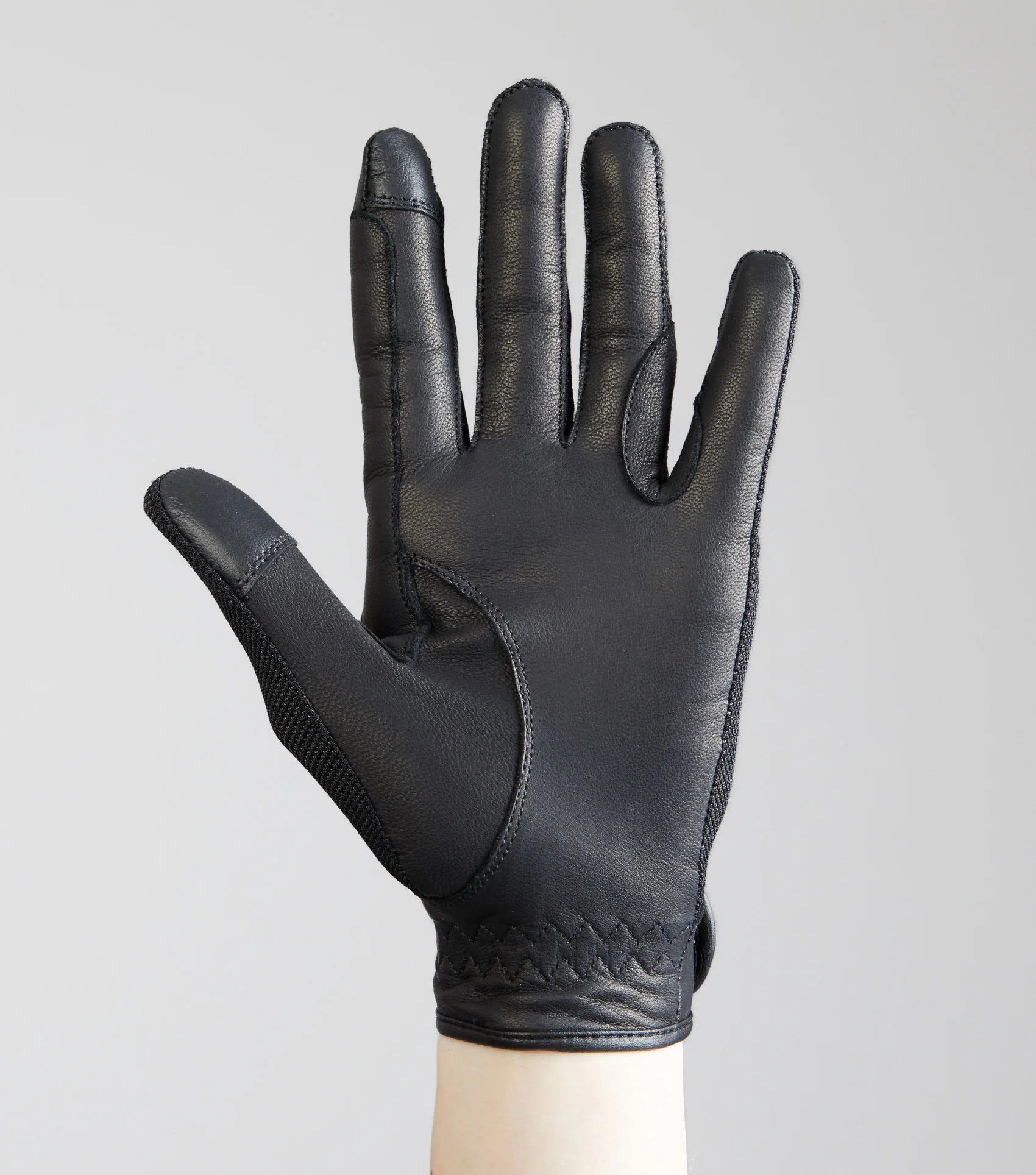 Black Leather Mesh Riding Gloves - Equestrian Glove Touchscreen Compatible