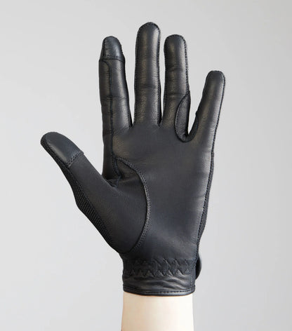 Black Leather Mesh Riding Gloves - Equestrian Glove Touchscreen Compatible