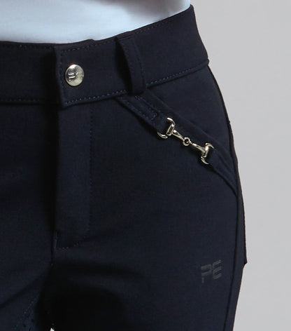 Premier Equine Girls Navy Riding Breeches with Full Seat Gel, Snaffle Link Detail