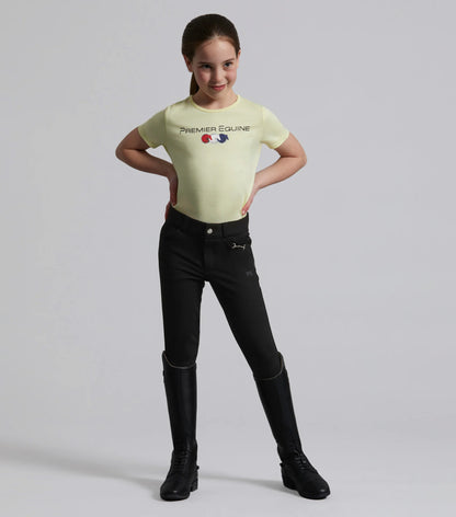 Girl in PREMIER EQUINE Brava Black Riding Breeches with Full Seat Gel, equestrian apparel, horse riding pants, black color, Equiflair store