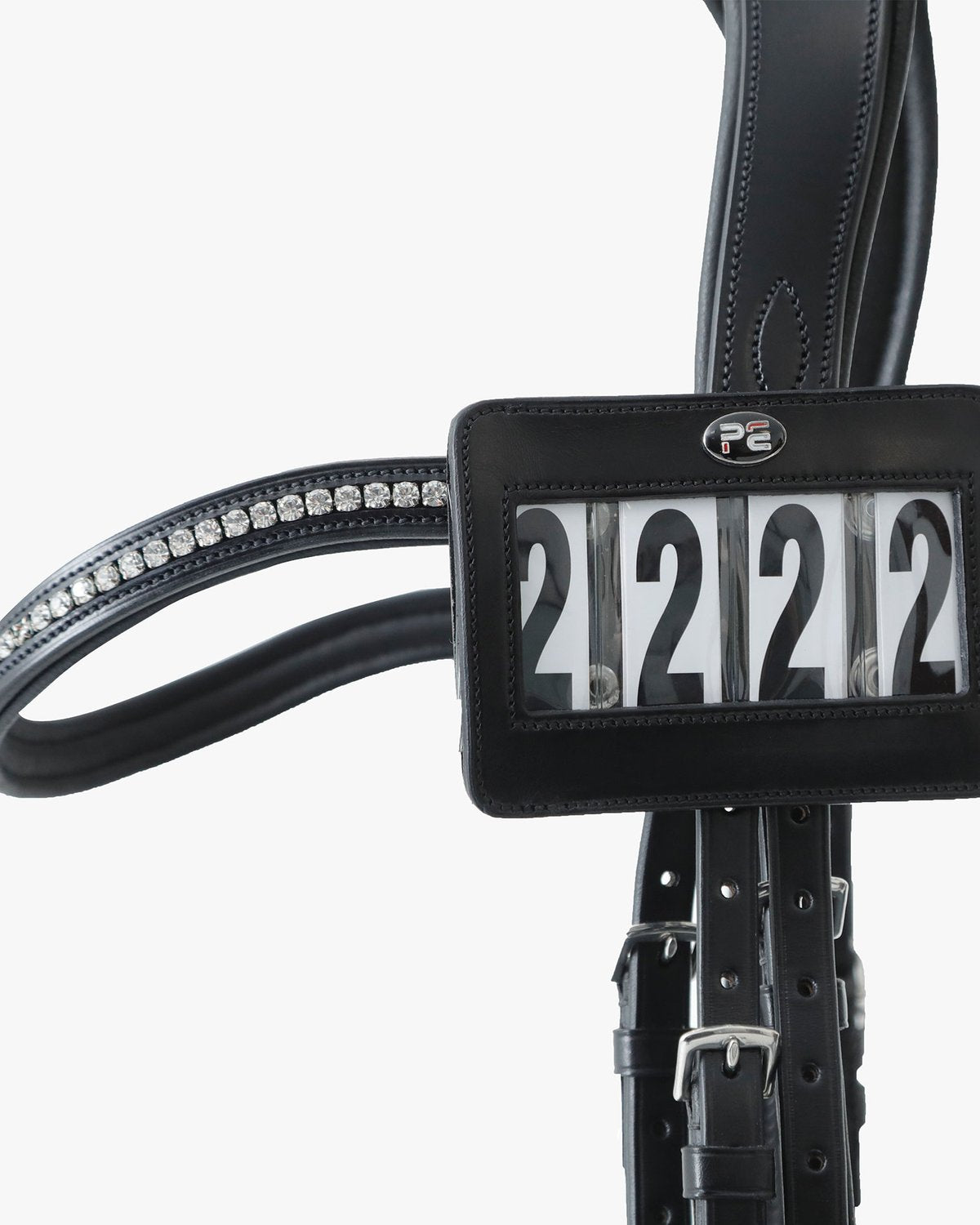 Premier Equine Black Bridle Competition Number Holder - Equestrian Eventing Accessory with Number Display