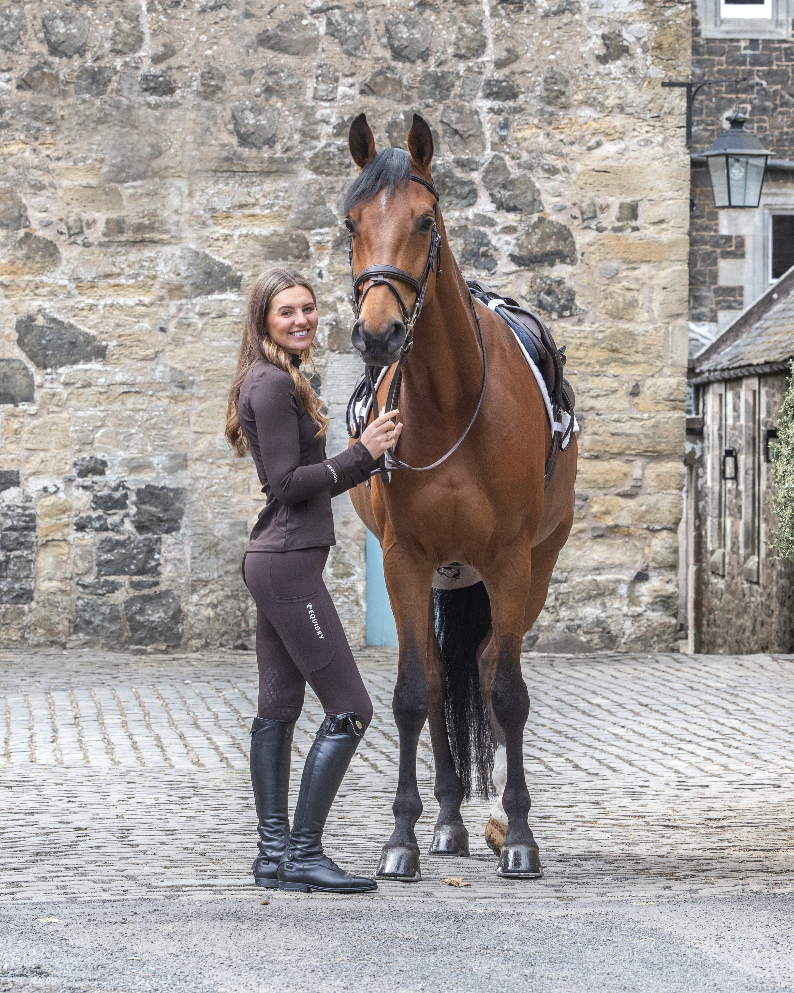 EQUIDRY Women's Water Repellent Zip up Top Brown/White