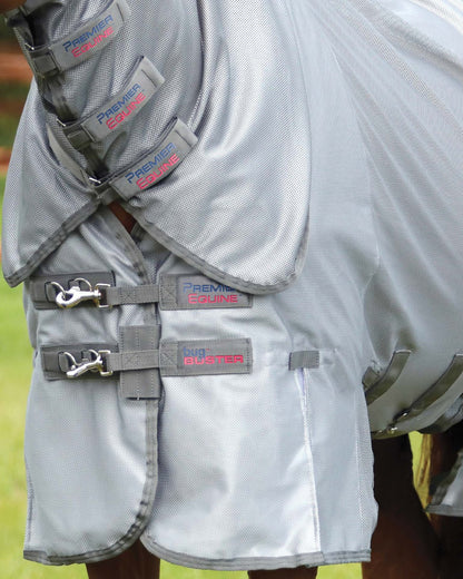 PREMIER EQUINE Combo Bug Buster Fly Rug Silver - Horse Protection with Belly Flap - Equiflair