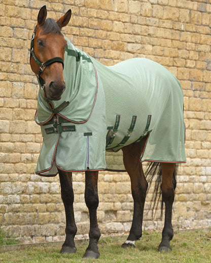 Premier Equine Bug Buster Fly Rug with Detachable Neck and Belly Flap Mint Green - Fly Protection Horse 5'0"