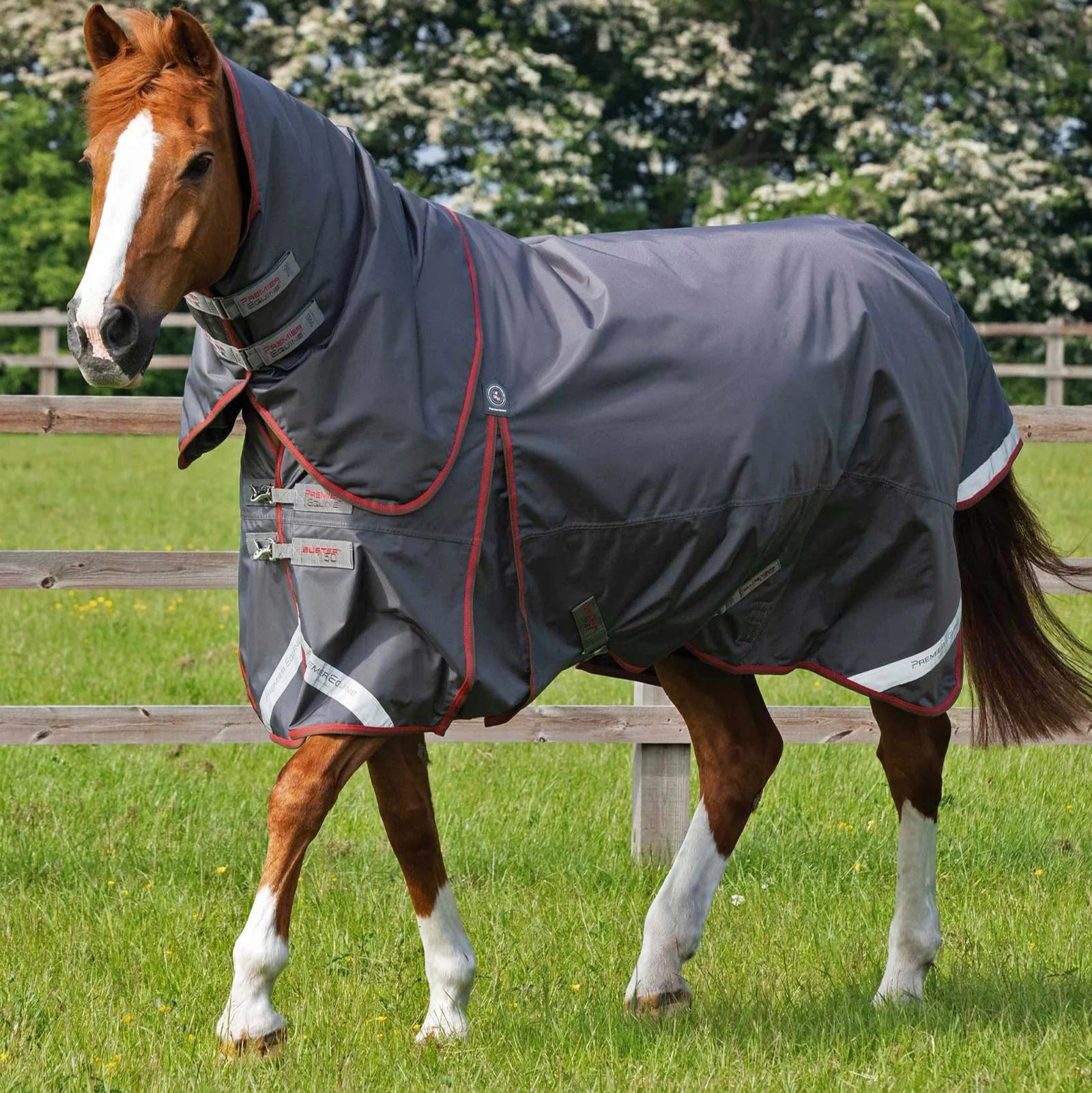 Premier Equine Buster 150g Turnout Rug with Classic Neck Cover Grey