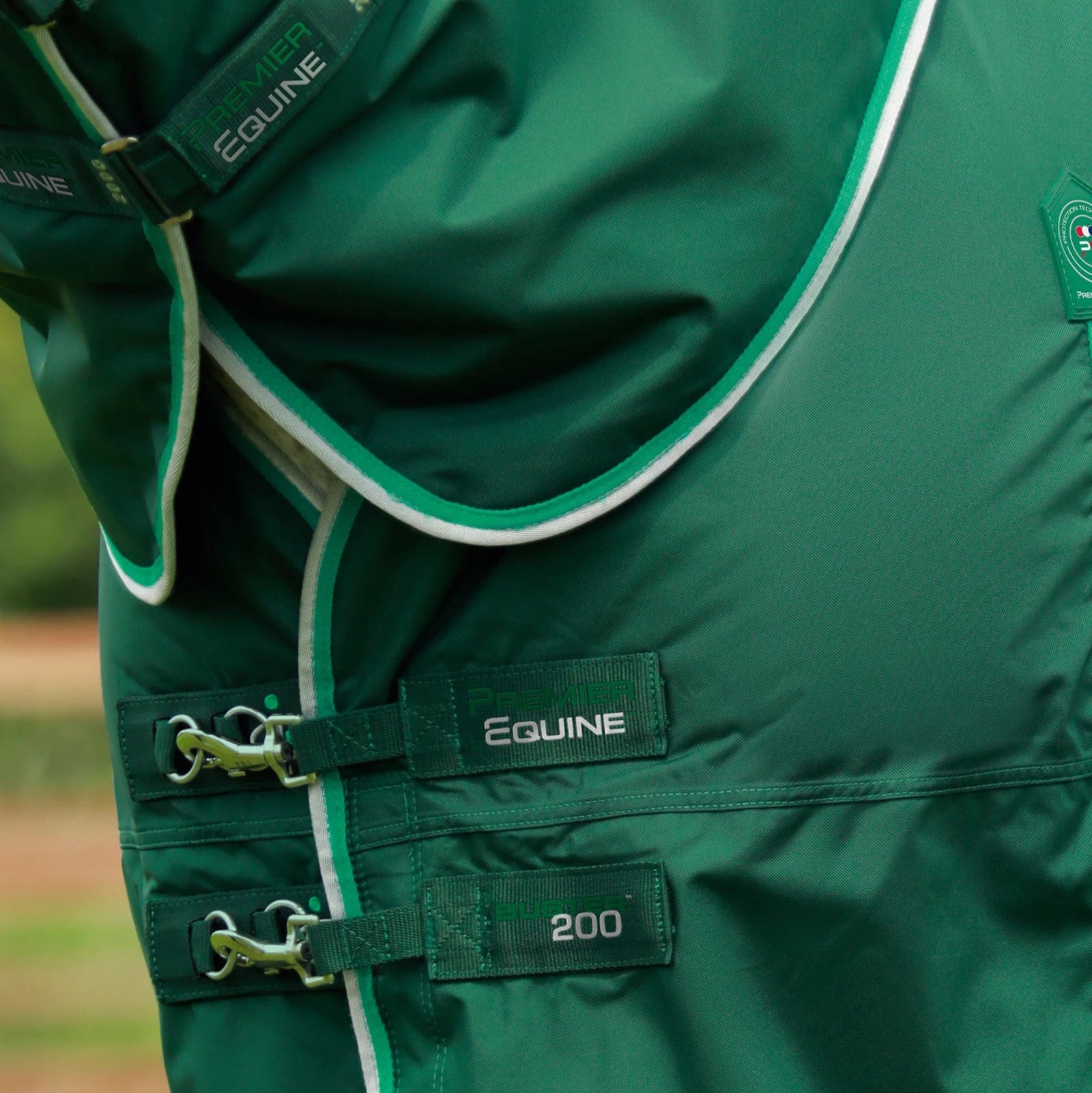 Premier Equine Buster 200g Turnout Rug with Snug-Fit Neck Cover Green