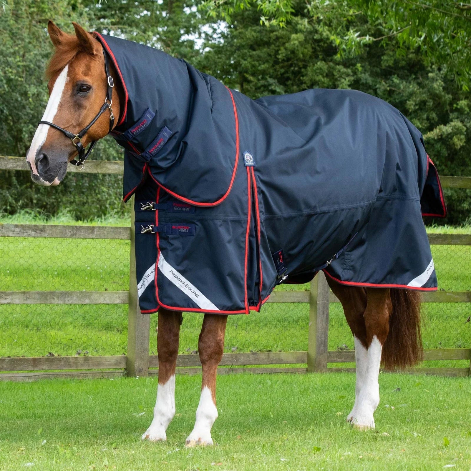 Premier Equine Buster 420g Horse Rug, Heavyweight Turnout Rug, Navy with Neck Cover
