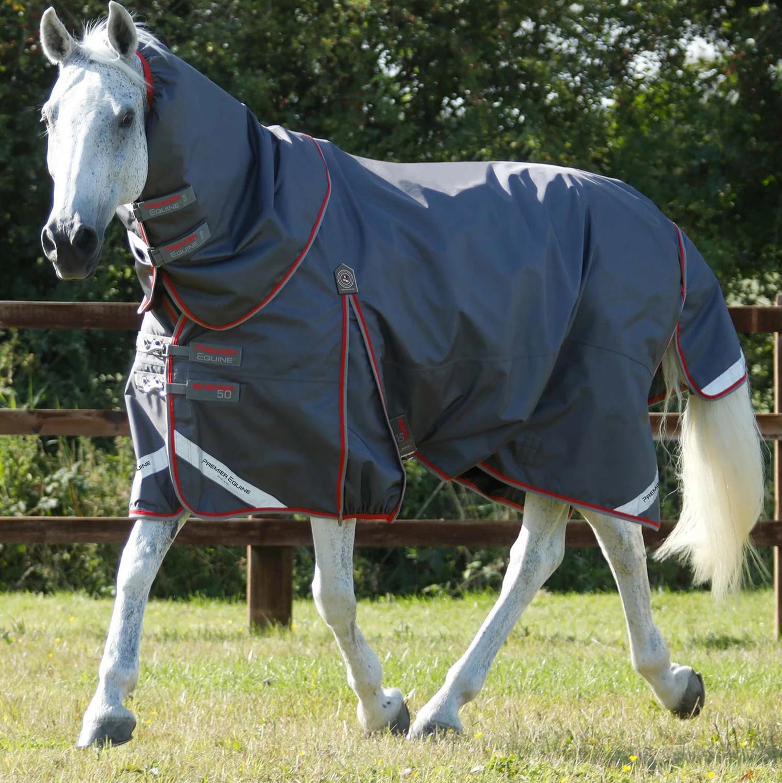 Premier Equine Buster 50g Turnout Rug with Snug-Fit Neck Cover Grey