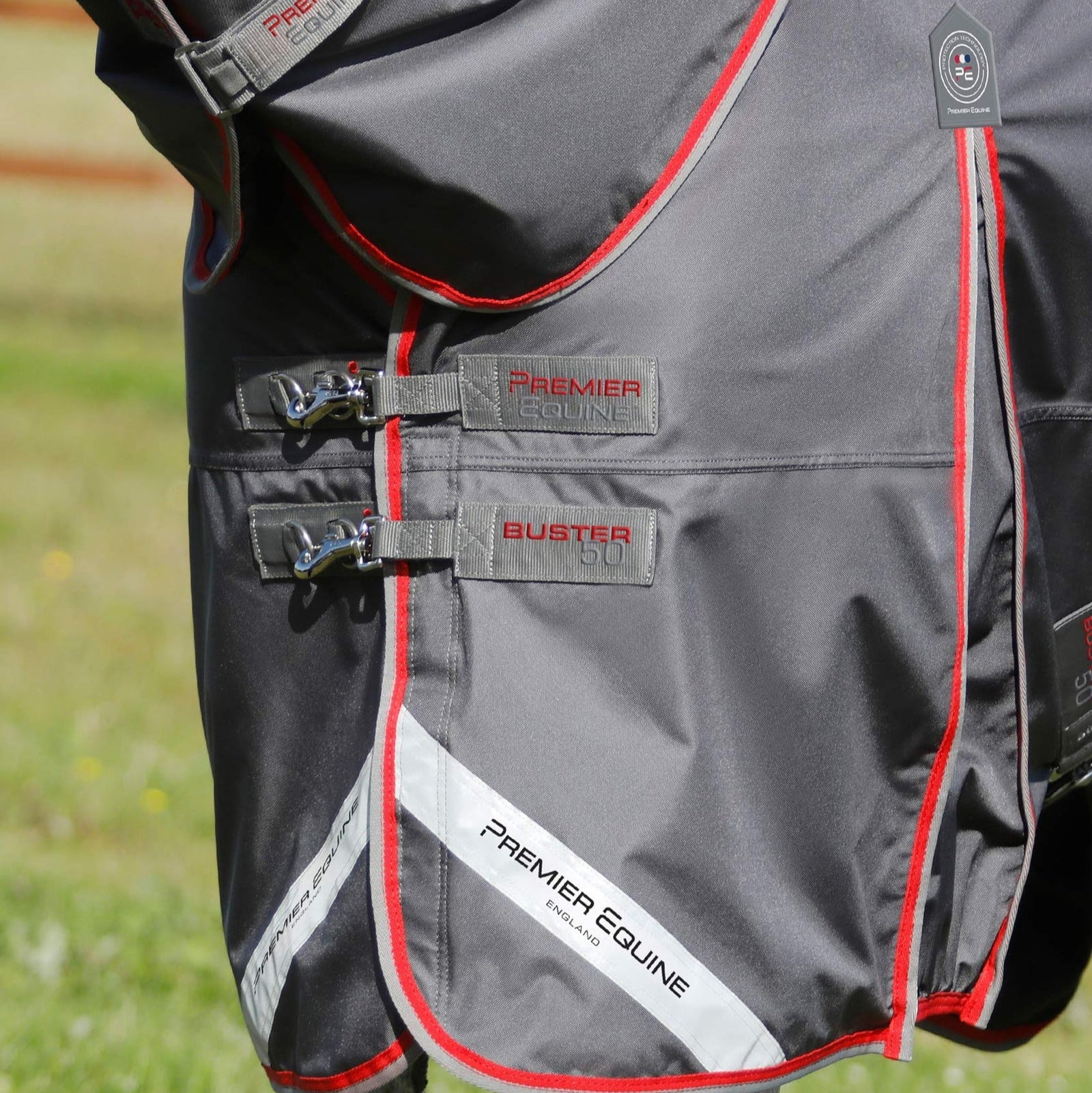 Premier Equine Buster 50g Turnout Rug with Snug-Fit Neck Cover Grey