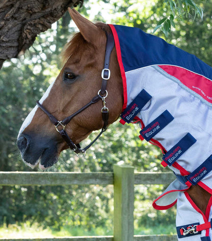 Premier Equine Buster Stay-Dry Super Lite Fly Rug on Chestnut Horse: Waterproof, Lightweight, with Surcingles - Equiflair