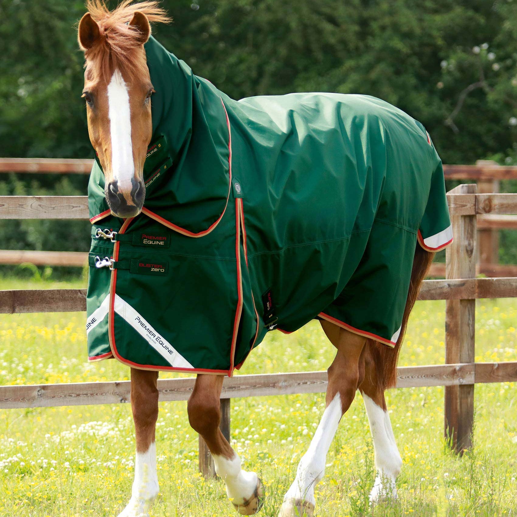 Premier Equine Buster Zero Turnout Rug with Classic Neck Cover Green