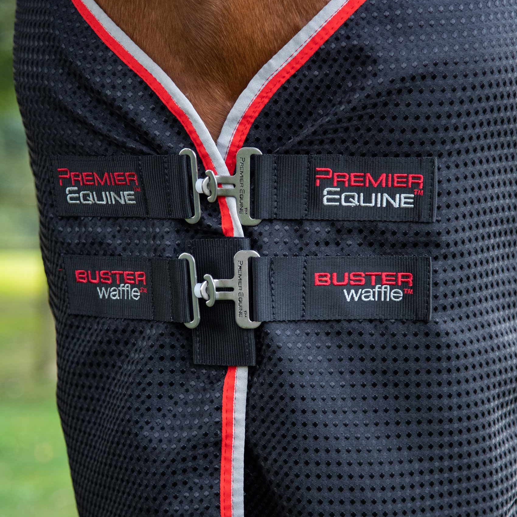 Premier Equine Buster Waffle Horse Cooler Rug Black Detail | Equine Comfort & Cooling