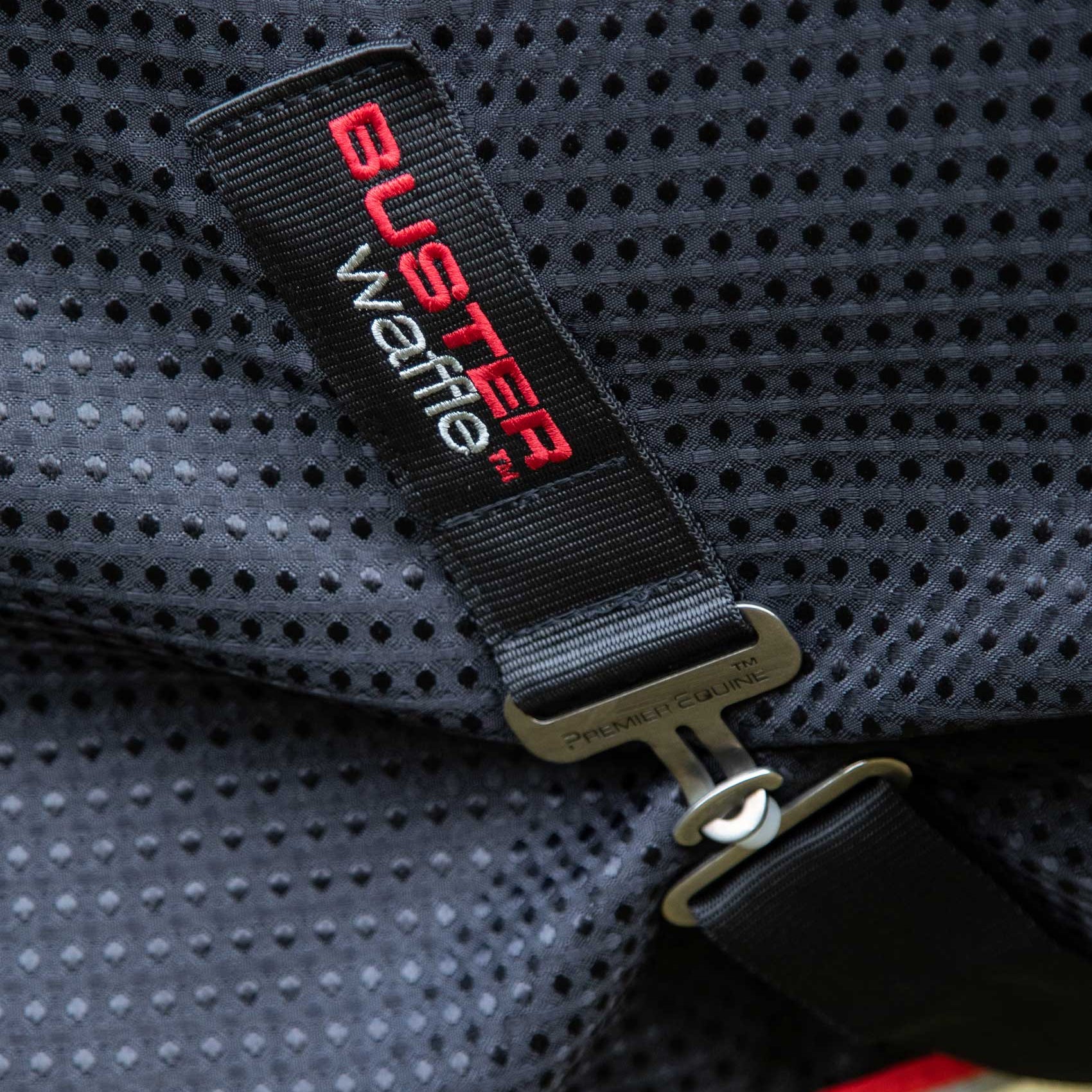 PREMIER EQUINE BUSTER WAFFLE Horse Cooler Rug Black Brand Label - Close-Up