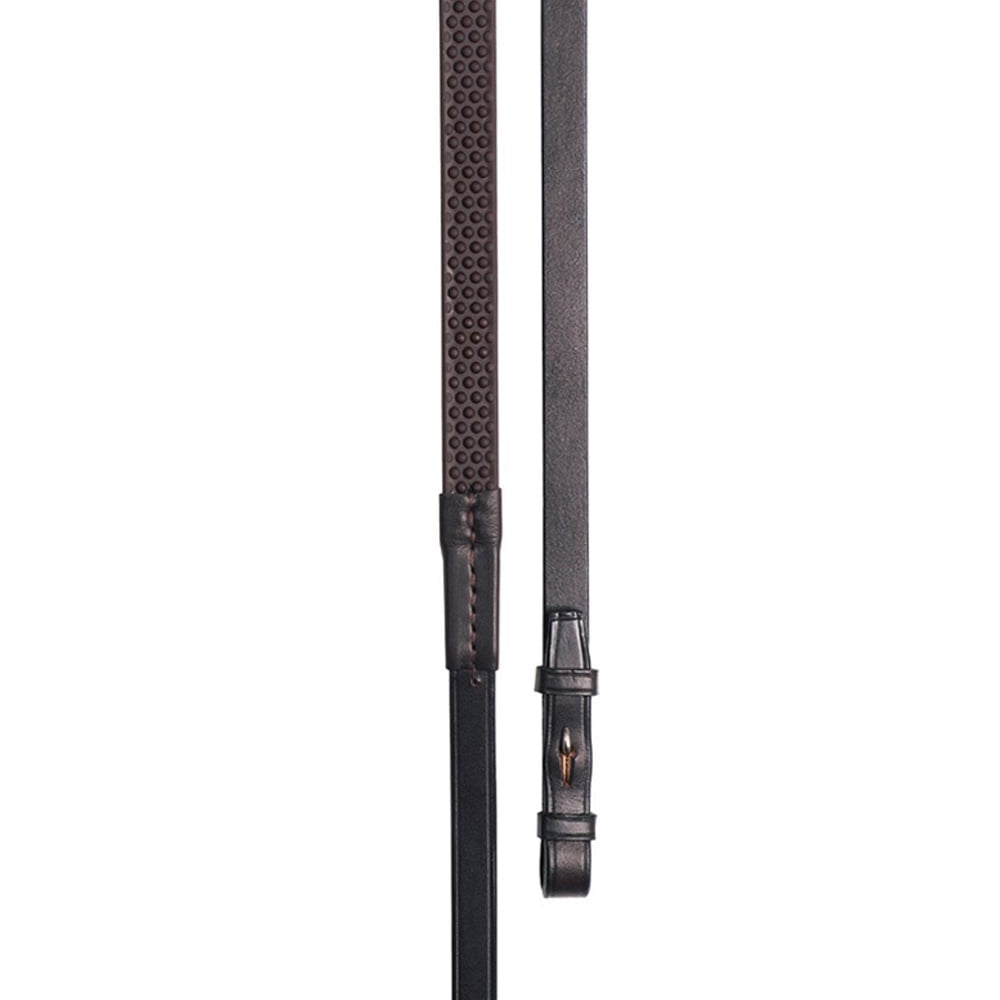 CAMEO FLEXI REINS 5/8 Brown Equiflair: Brown Leather Horse Riding Reins with Pimple Grip. Competition/Training Reins
