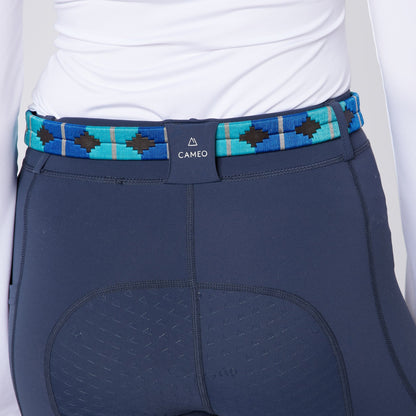 CAMEO Aztec Polo Belt | Equiflair Equestrian Fashion | Embroidered Design, Blue, Turquoise | Stylish Riding Apparel