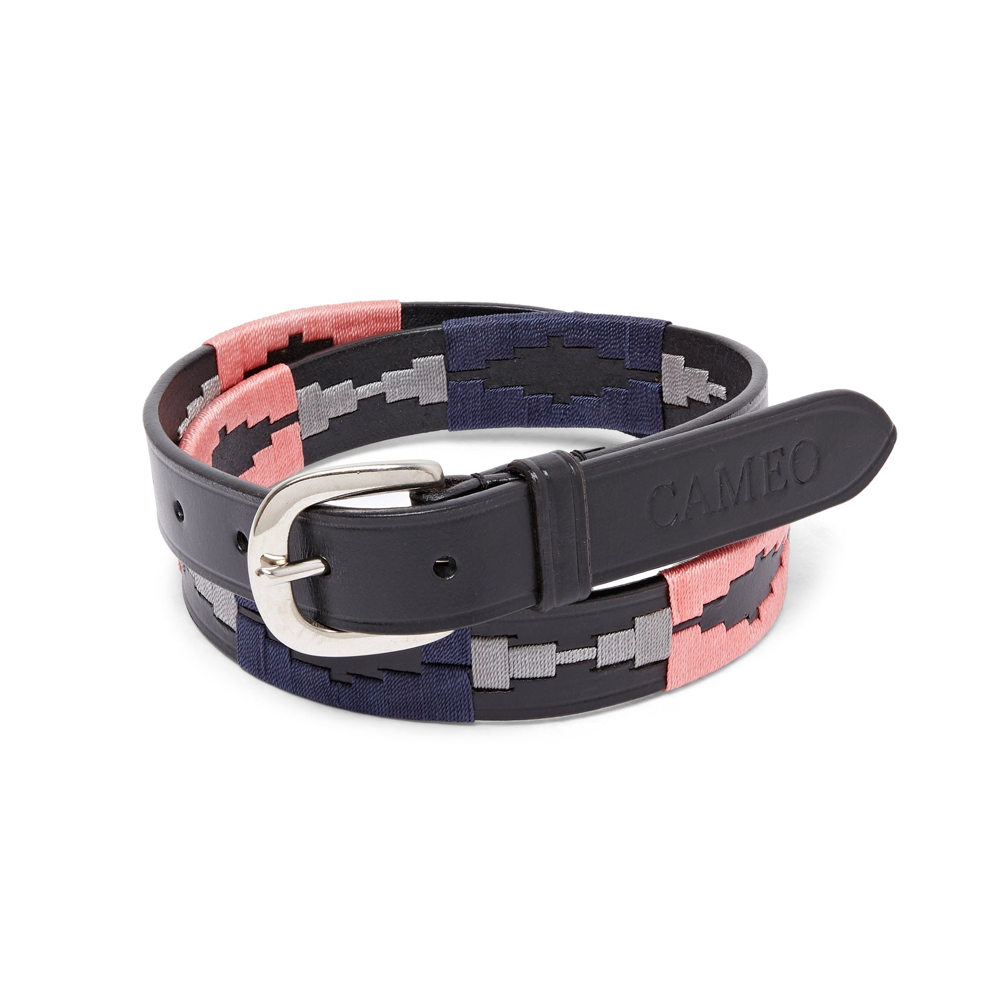 CAMEO Polo Belt - Aztec Embroidered Leather Belt with Silver Buckle - Equiflair Equestrian Fashion