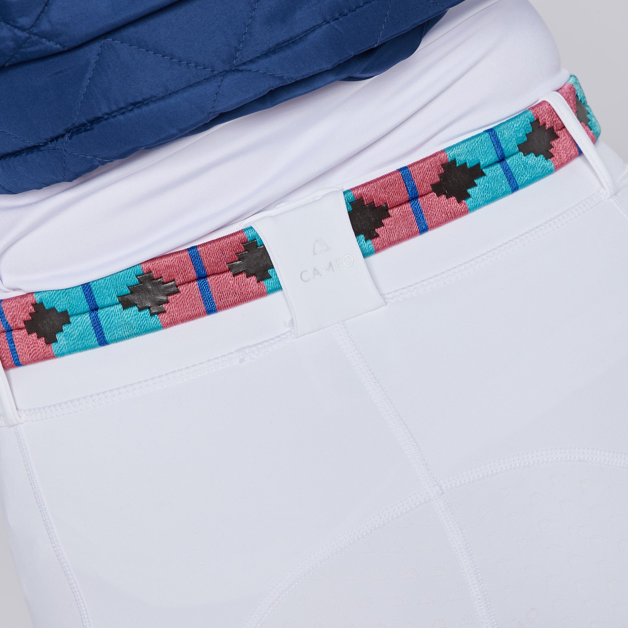 CAMEO Polo Belt. Leather belt with Aztec embroidered design & silver buckle. Fashionable accessory from Equiflair. #polobelt #leatherbelt