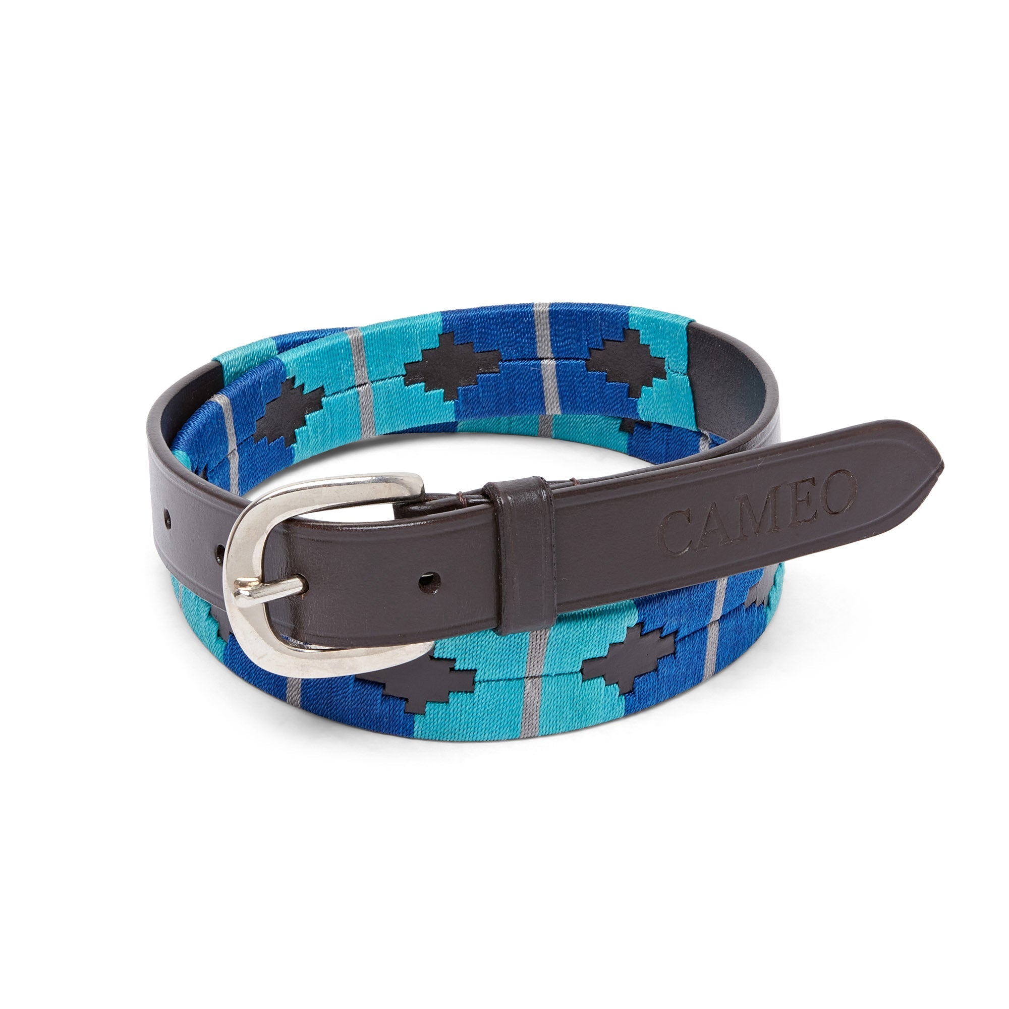 CAMEO Polo Belt: Aztec Embroidered Leather Belt with Silver Buckle | Equiflair