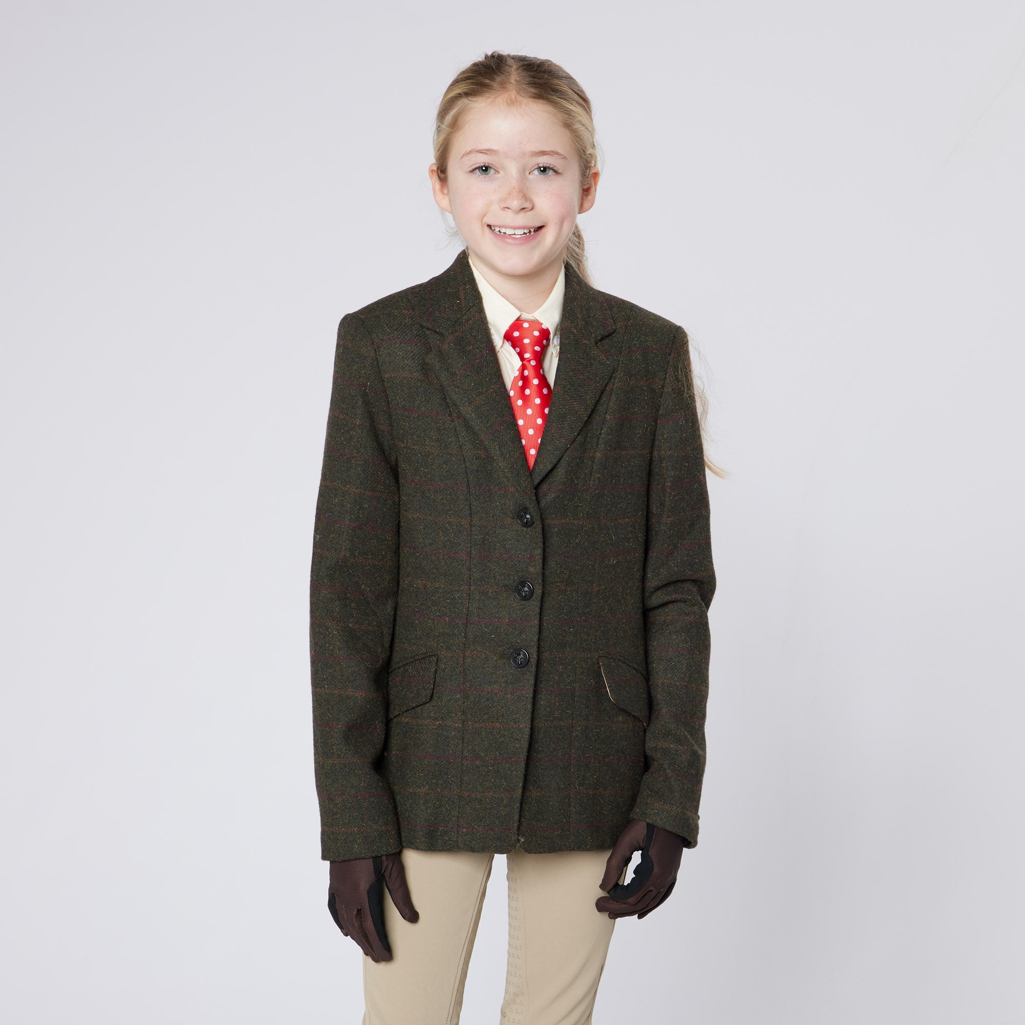Girl in CAMEO SEAWEED Tweed Equestrian Show Jacket | Junior Riding Apparel | Equiflair