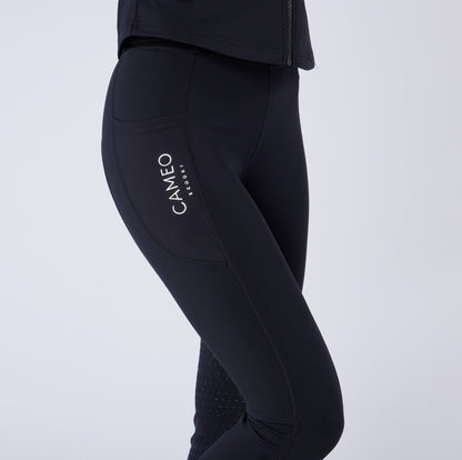 CAMEO Thermodry Black Riding Tights - Equestrian Apparel, Full Silicone Seat, Winter Riding Tights, Ecofriendly