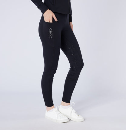 CAMEO THERMODRY Riding Tights - Black Equestrian Leggings with Silicone Seat & Water Repellent | Equiflair
